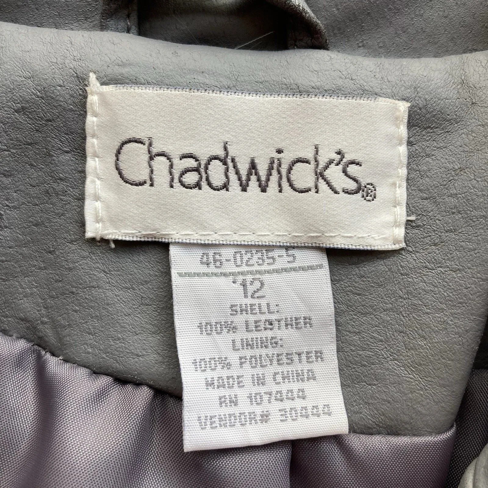 Chadwick's Classic Leather Jacket Blazer  Women’s Size 12 Gray Grey - Image 10