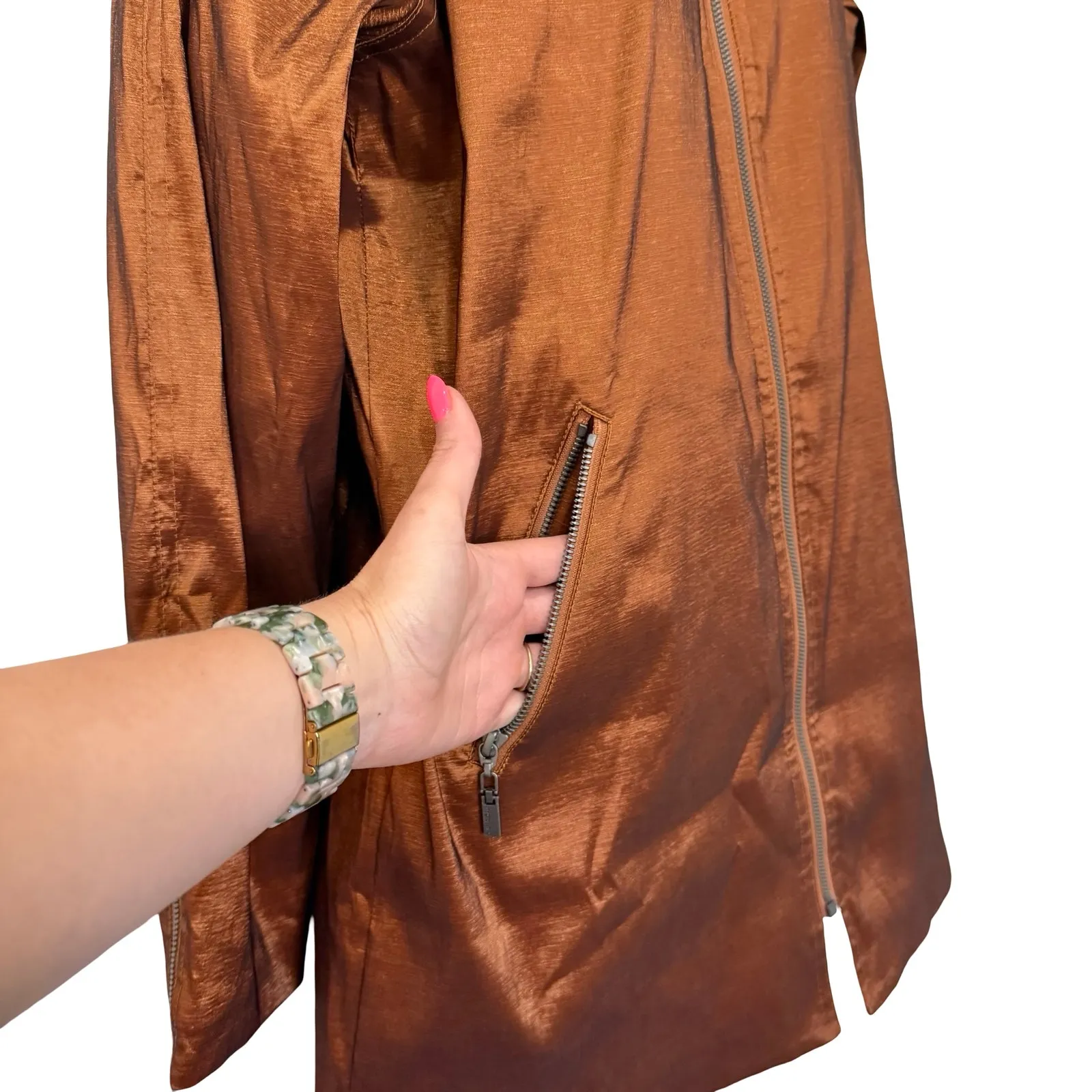 Mycra Pac Copper Metallic Full Zip Water Resistant Jacket sz 0 P Petite NEW Tags Brown - Image 15