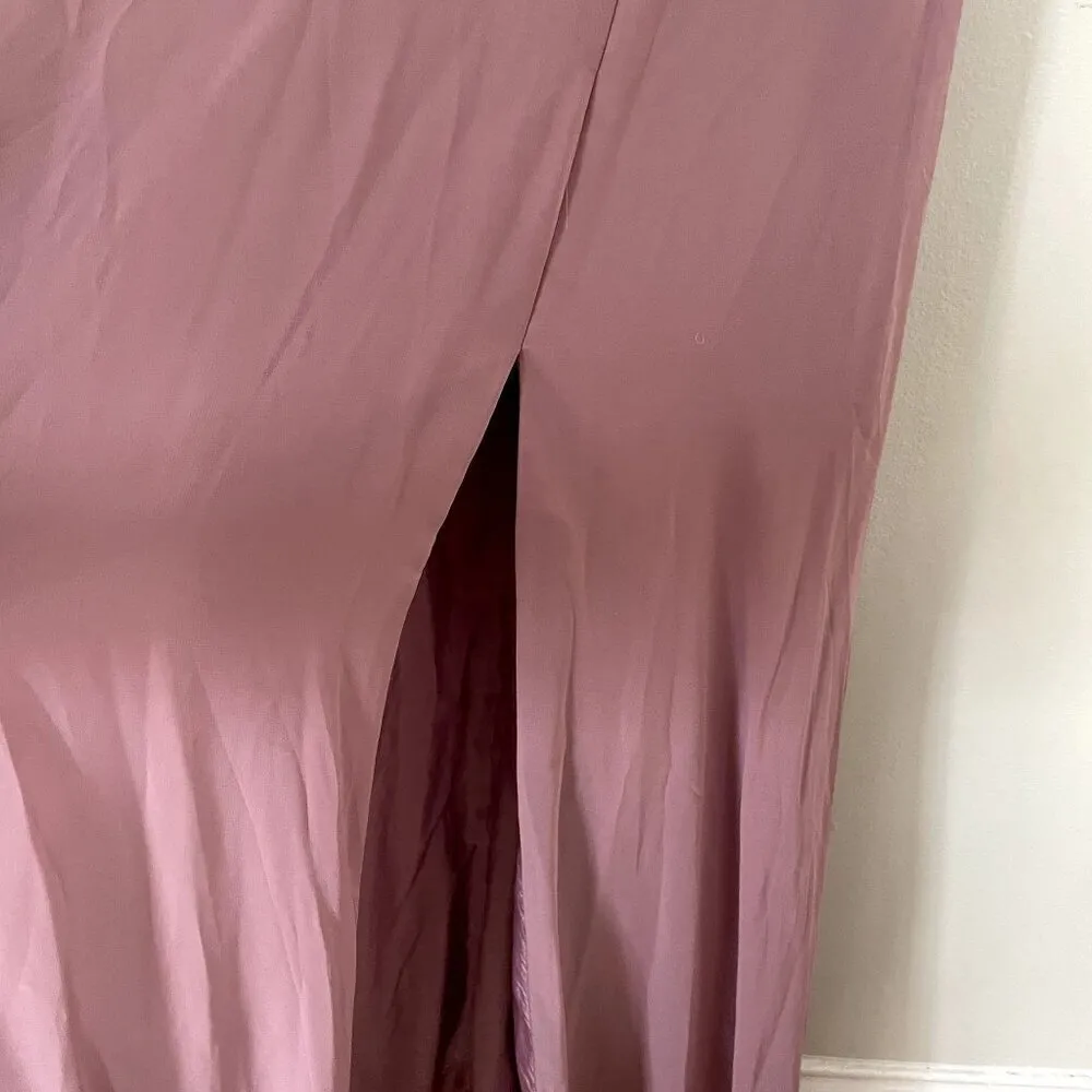 Azazie pink long formal dress lace prom bridesmaid size elegant v-neck A2 - Image 9