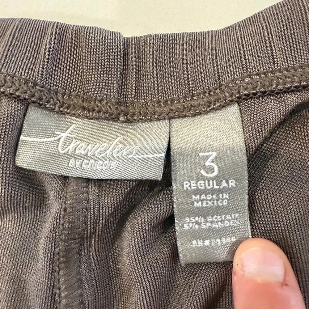 Chicos Traveler Pants Slinky Womens 3 Regular XL Taupe Wide Leg Stretchy Pull On - Image 4