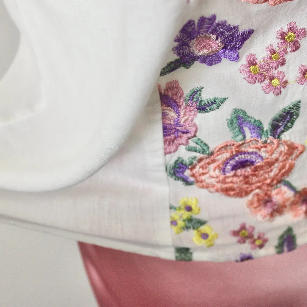 Versona / TIANA B Pink Floral Embroidered Linen Top and Midi Skirt Extra Small - Image 9