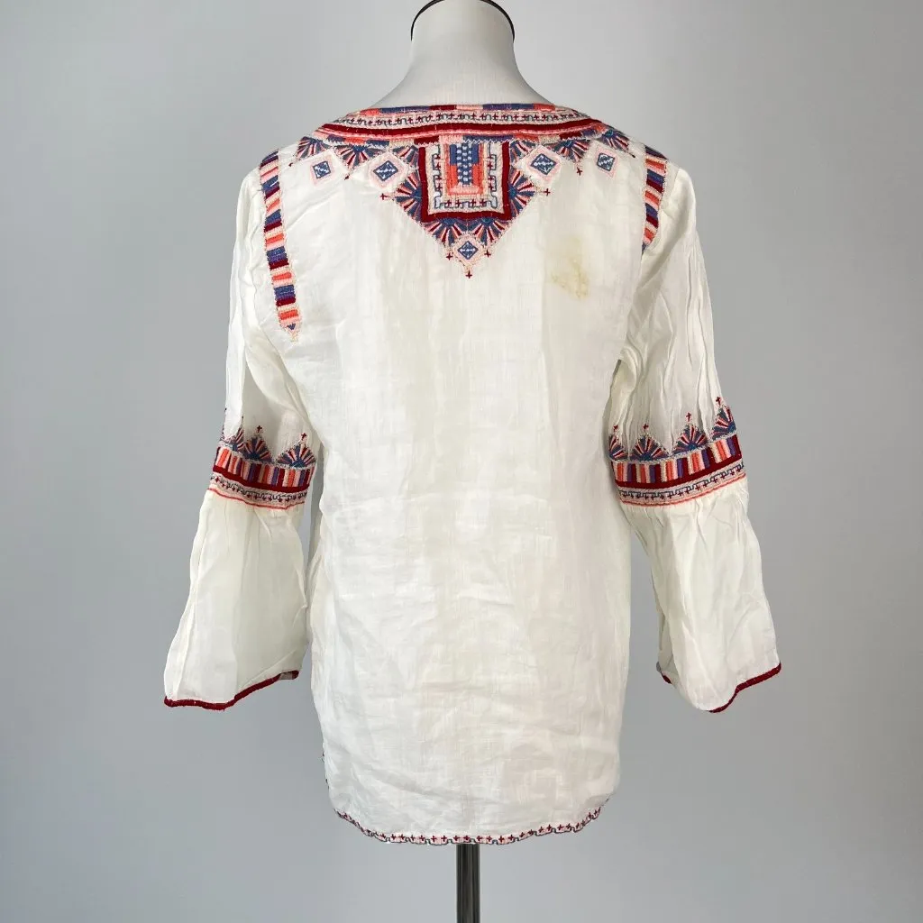 NWOT Johnny Was Ramie Embroidered Floral Flare Sleeve Boho Top Shirt Blouse Sz S - Image 5