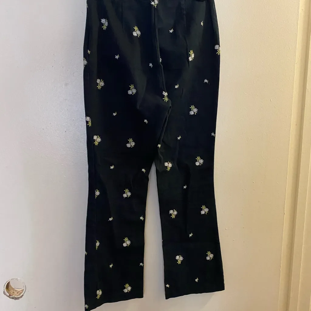 Urban Outfitters Womens Black Pants S Small 26” Embroidered Flowers Allover - Image 5