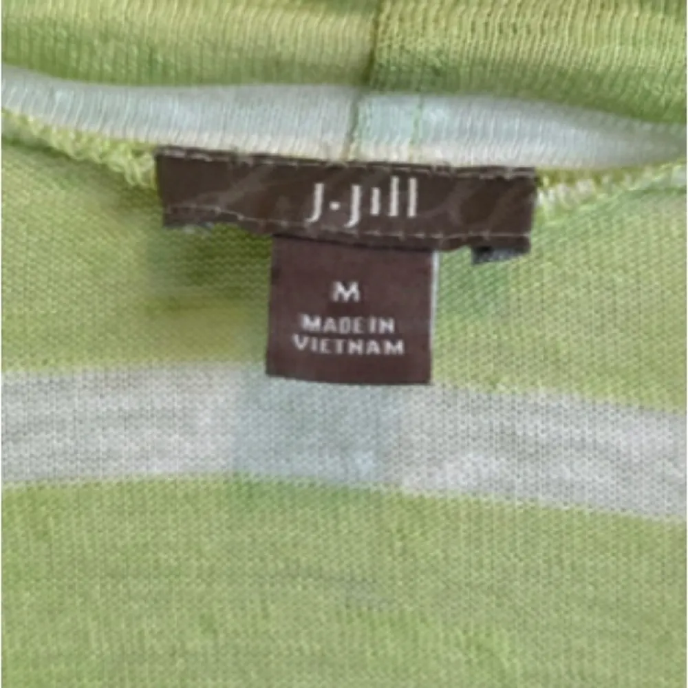 J Jill Cardigan Sweater Women’s Green White Striped LINEN Open Front siz… - Image 7