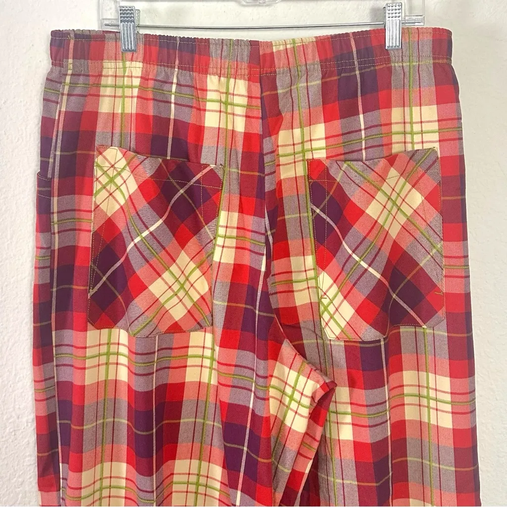 Free People XL Nice Choice Pull-On Barrel Pants in Wine Combo Lantern Plaid NWT - Image 8