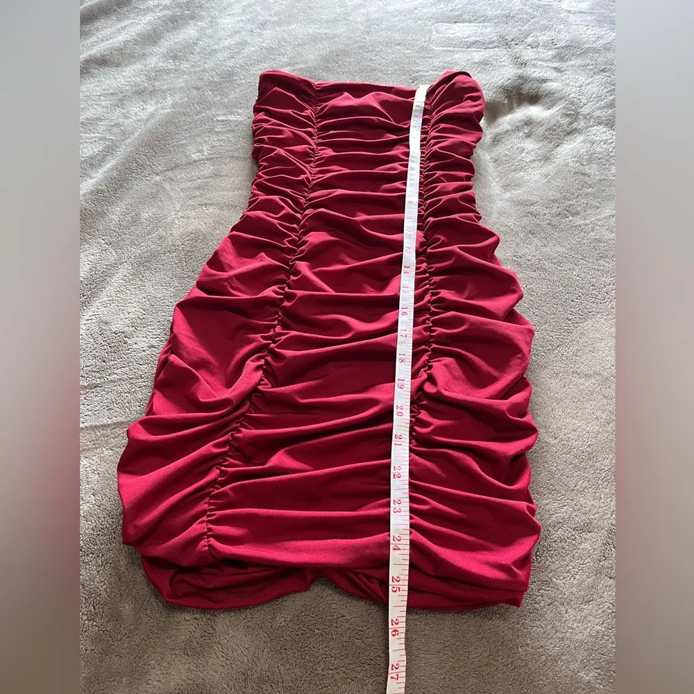 RIO COLLECTION Burgundy Ruched Strapless Bodycon Mini Cocktail Dress Sz S EUC Red - Image 8
