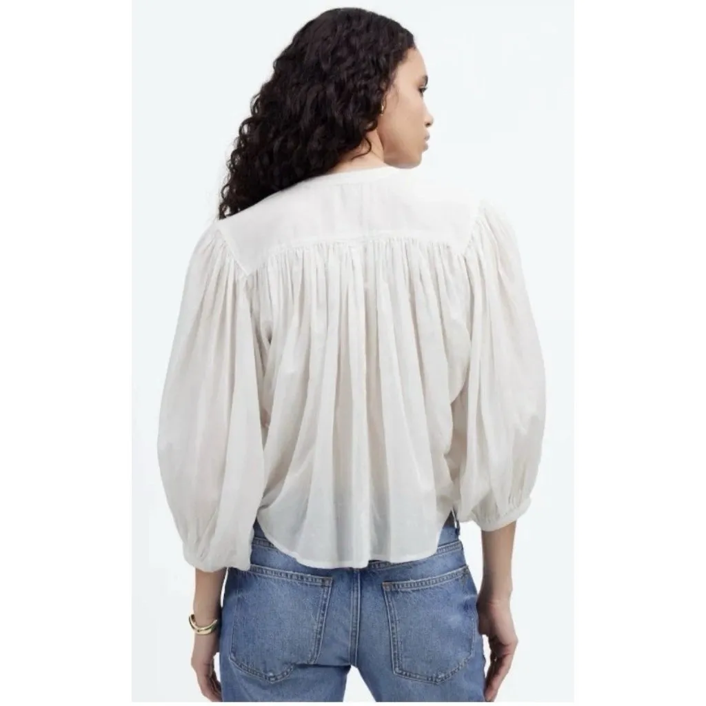 Madewell Balloon Sleeve Shirt Top Women’s Size XL White Crewneck Button Up - Image 4