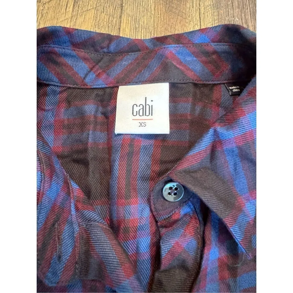 CAbi plaid button down peplum top size xs 100% rayon checkered - Image 3