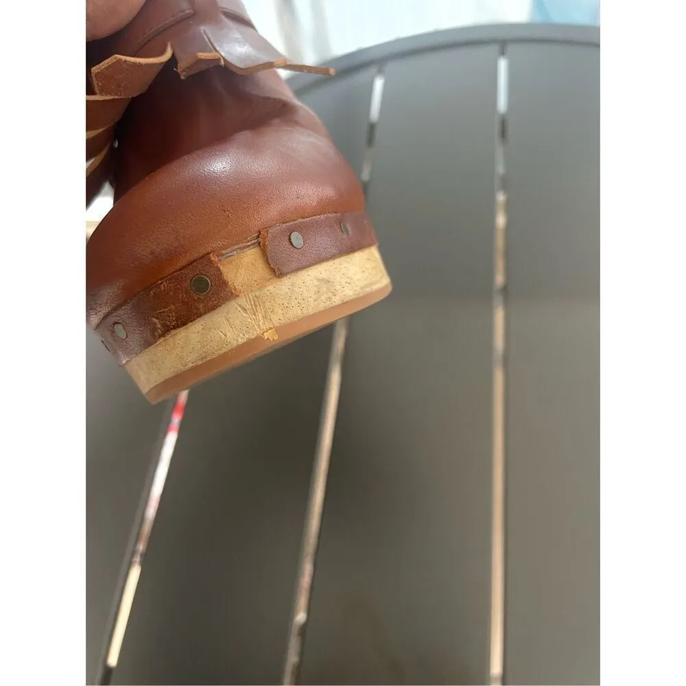 Madewell Kitlie Fringe Wood Heel Clogs Wedge Brown Size 10 - Image 7