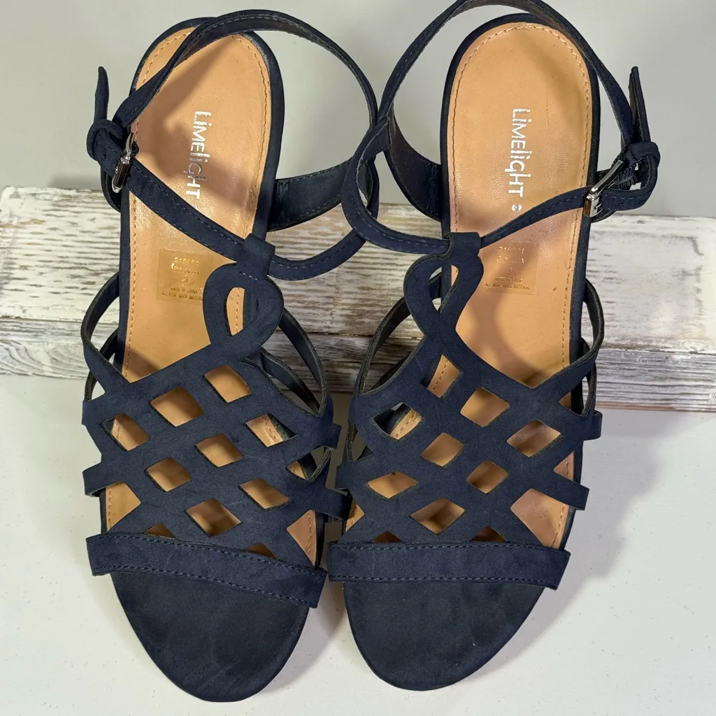LIMELIGHT "Sonia" Strappy Wedge Cork Sandals Navy Blue-9 - Image 4