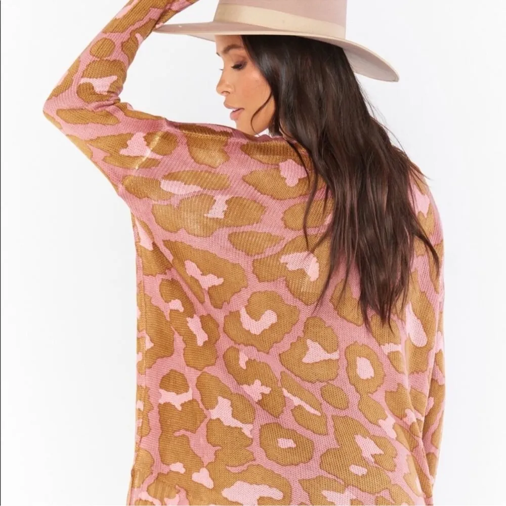 Show Me Your MuMu Hug Me Oversized V-Neck Leopard Pink Sweater Size XS - Image 4