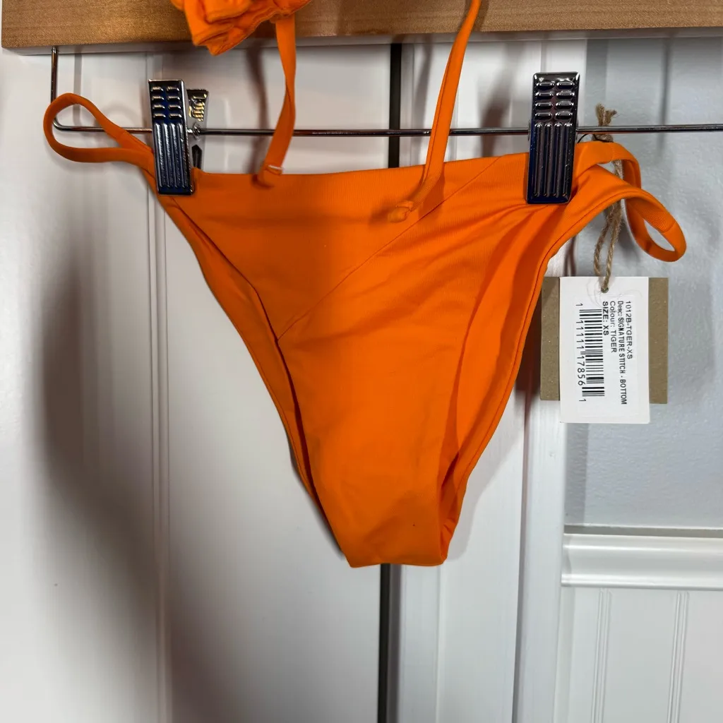 NWT Free People x Toast Bikini Set Bandeau Top Stitch Bottom Tiger Orange XS - Image 5
