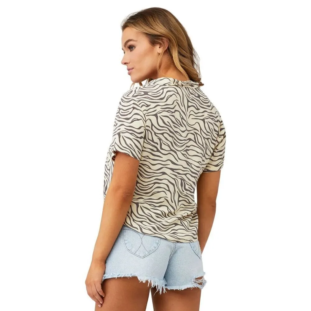 BeachGold Tina Shirt in Swirl Animal Large Womens Button Down Blouse Top Black - Image 2