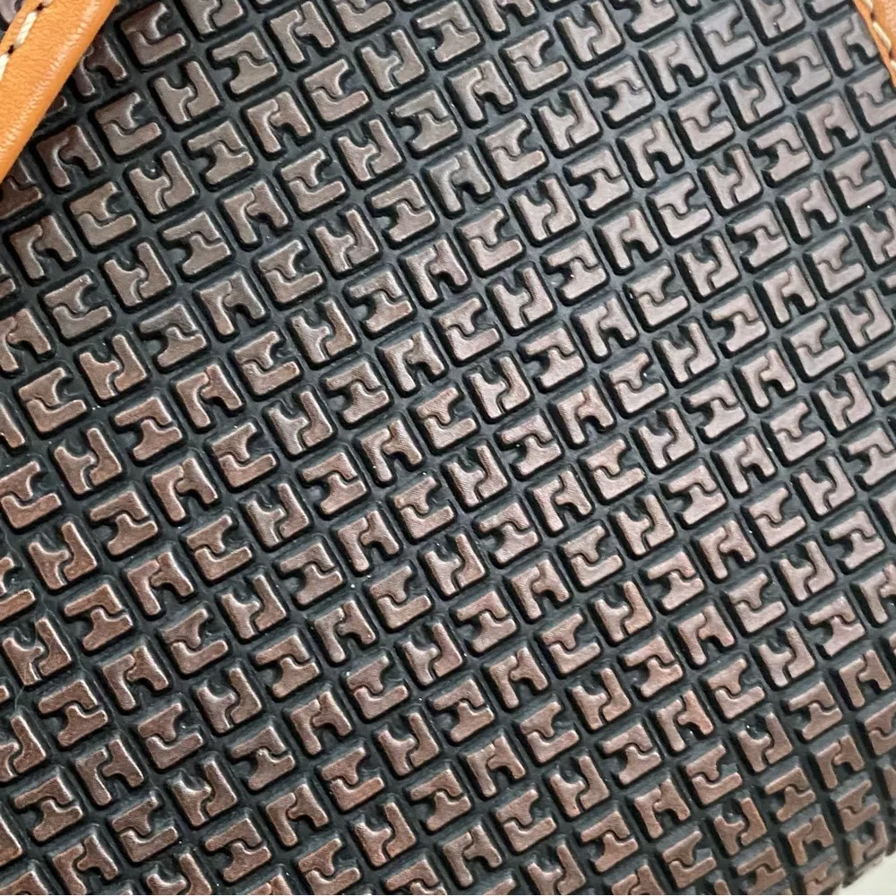 Vintage TED LAPIDUS Paris Embossed Leather Monogram Envelope Clutch Bag 8”X12” Black - Image 14