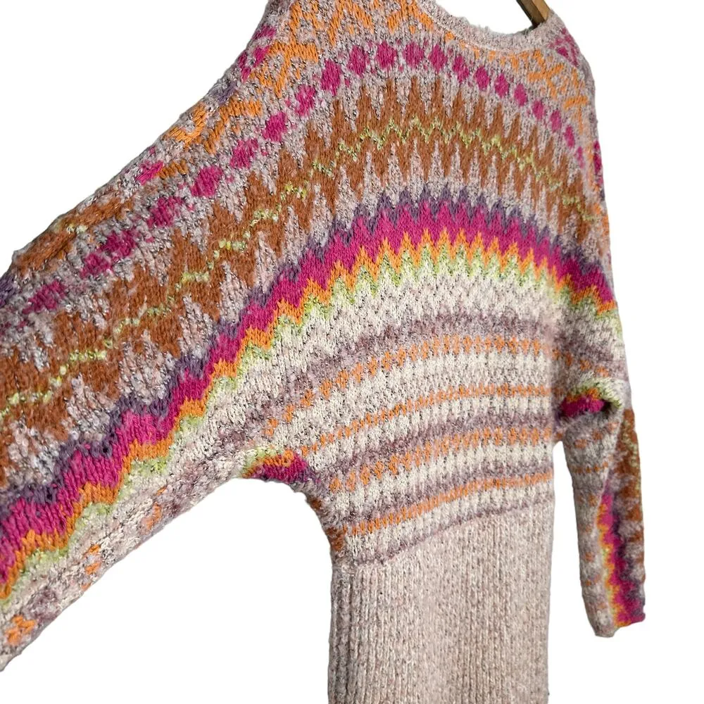 Free People Forever Fair Isle Long Sleeve Sweater Mini Dress Strawberry Small - Image 5