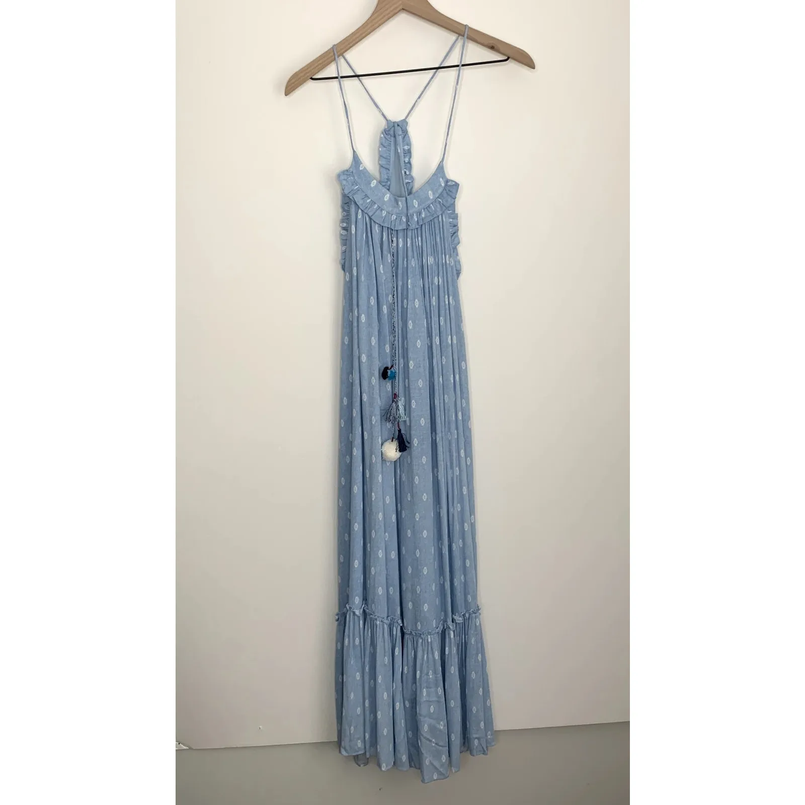 MISA Los Angeles Tassel Thale Maxi Dress Blue Womens Small - Image 3