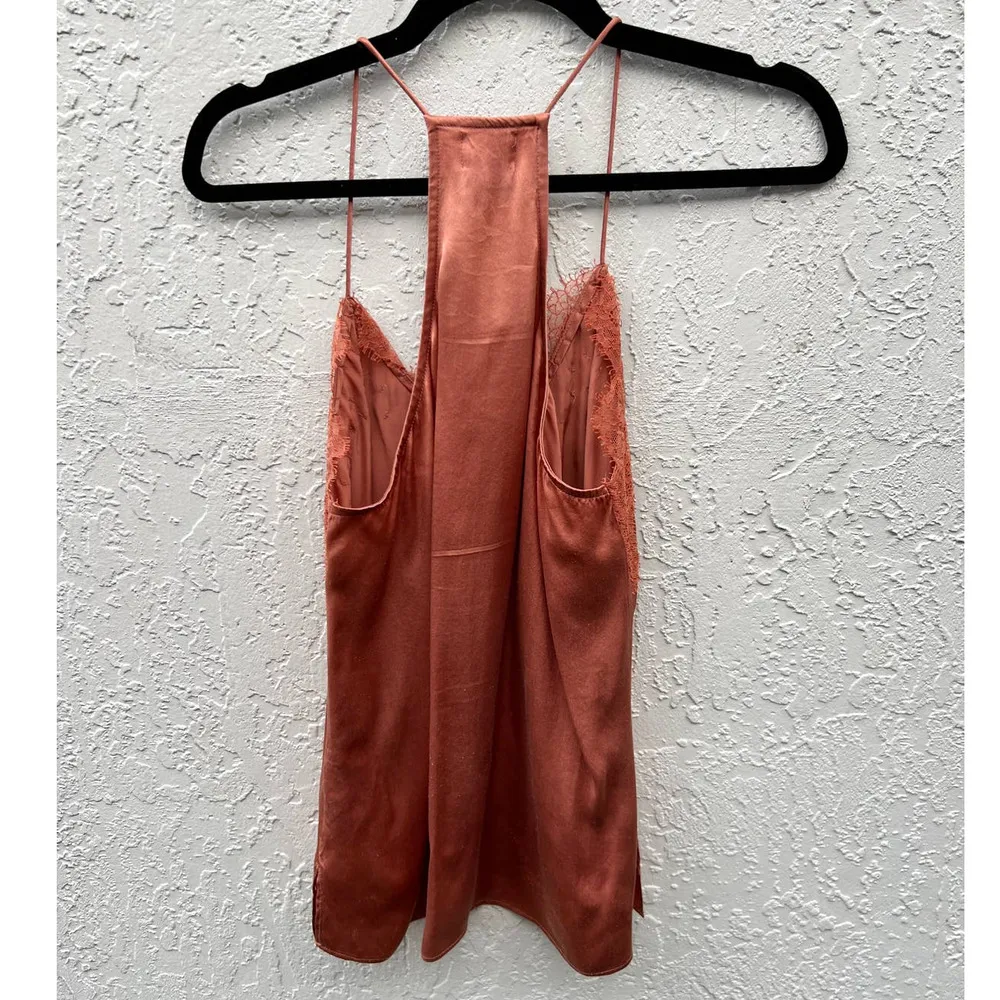 CAMI NYC Sleeveless 100% Silk Charmeuse Lace Trim Cami Top Brown Womens Size XS - Image 4