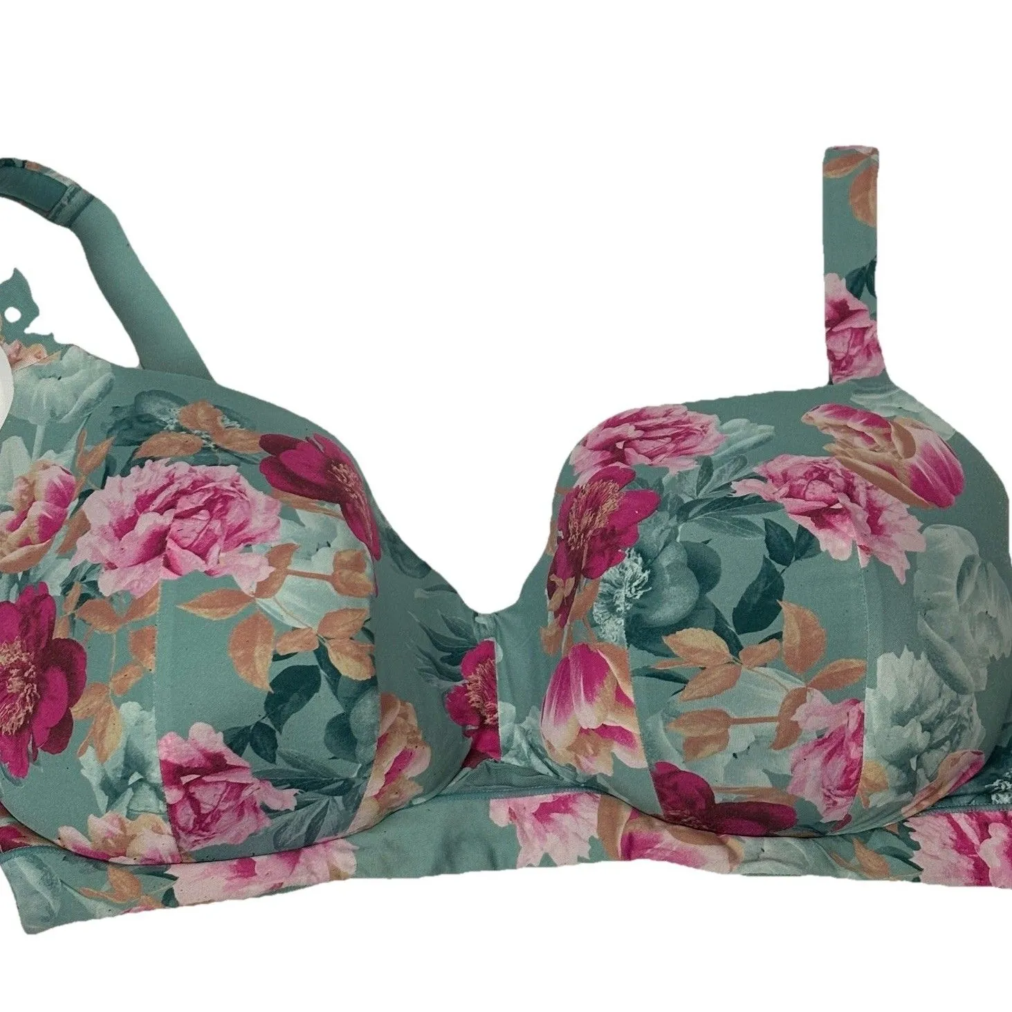 Cacique Bra 40H Blue Aqua Pink Floral Backsmoother Balconette Lightly Lined - Image 2