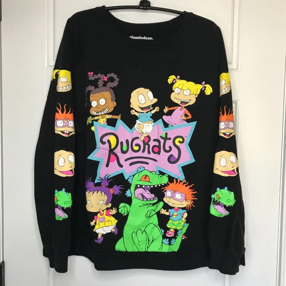 Nickelodeon Rugrats Retro Crewneck Sweatshirt Womens 3XL FITS LIKE XL Black Knit - Image 2