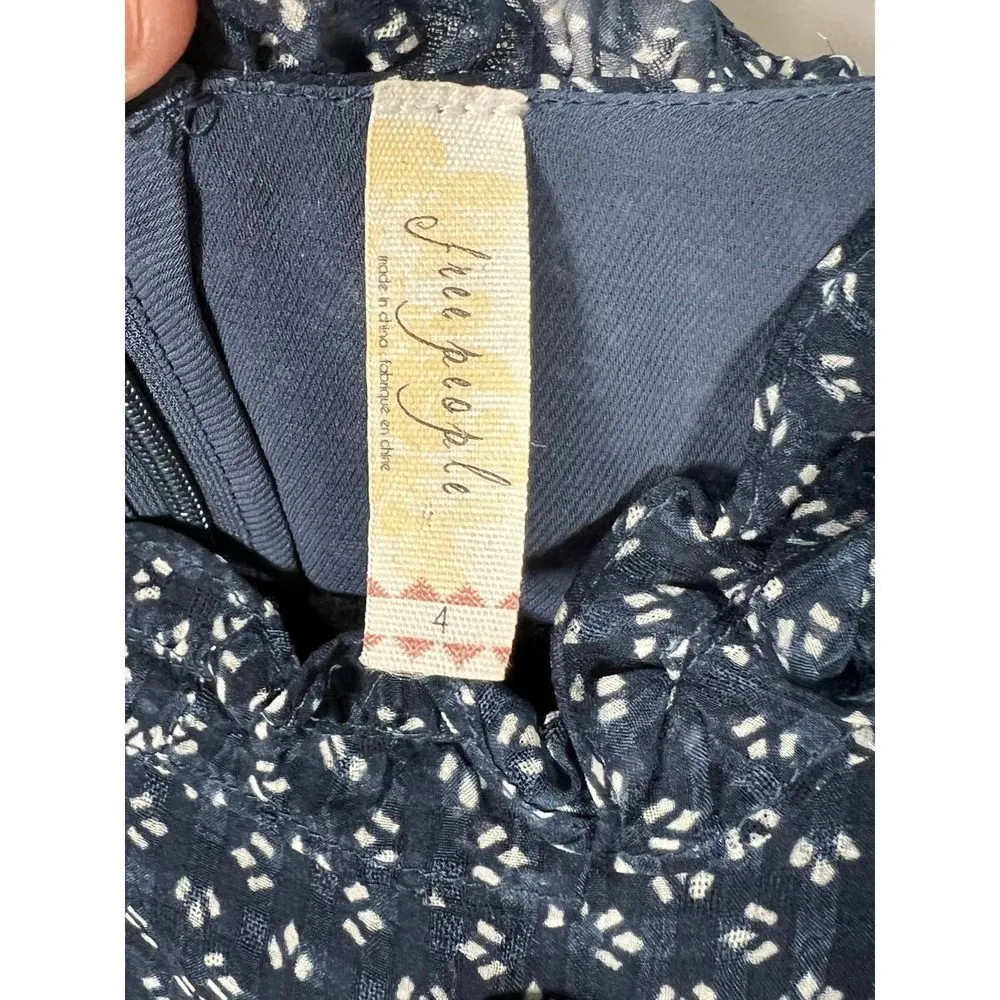 NWOT Free People Blue and White Nouveau Butterfly Polka Dot Dress Size 4 - Image 6