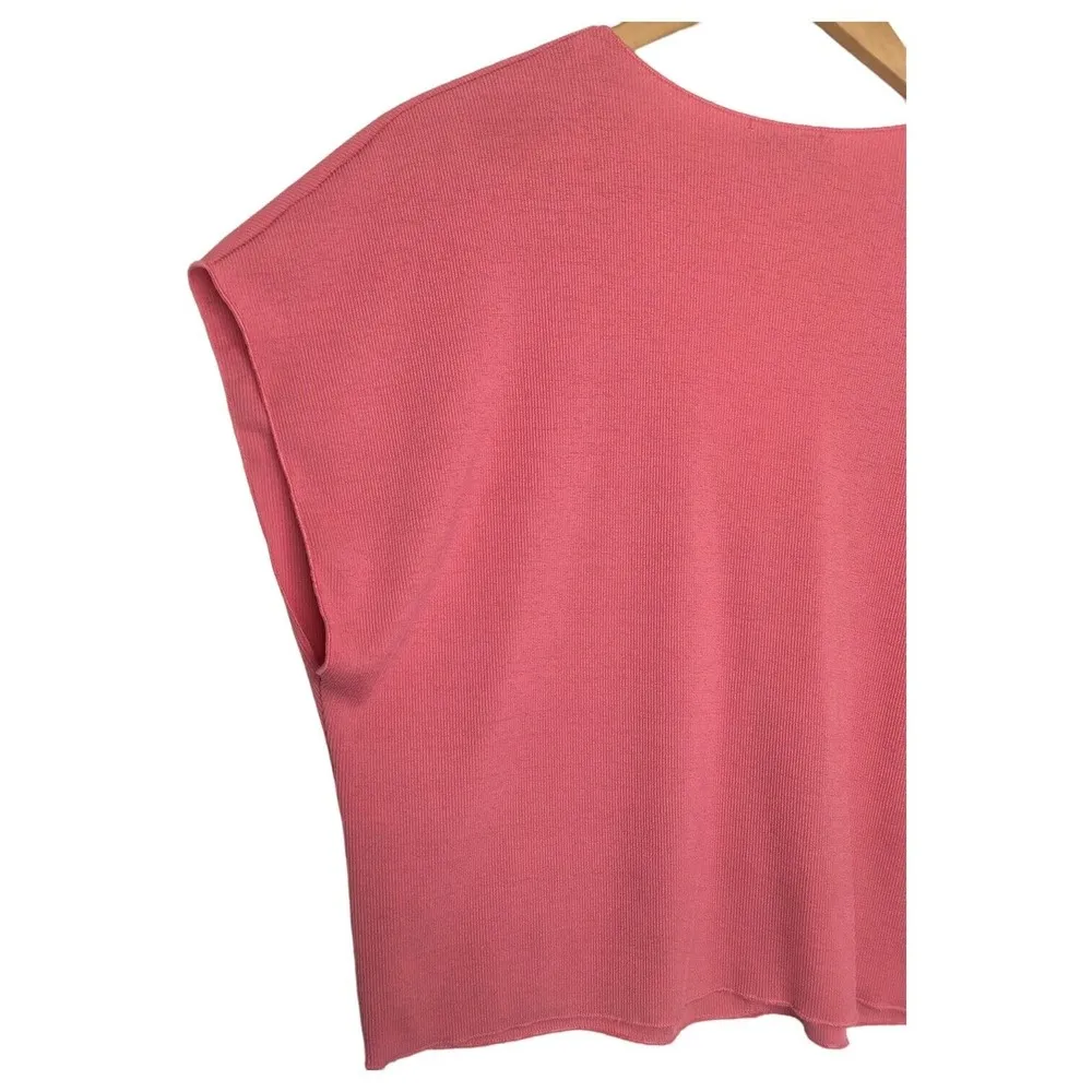 Zara Top Womens L V Neck Ribbed Cropped Short Dolman Sleeve Raw Hem Pink - Image 13