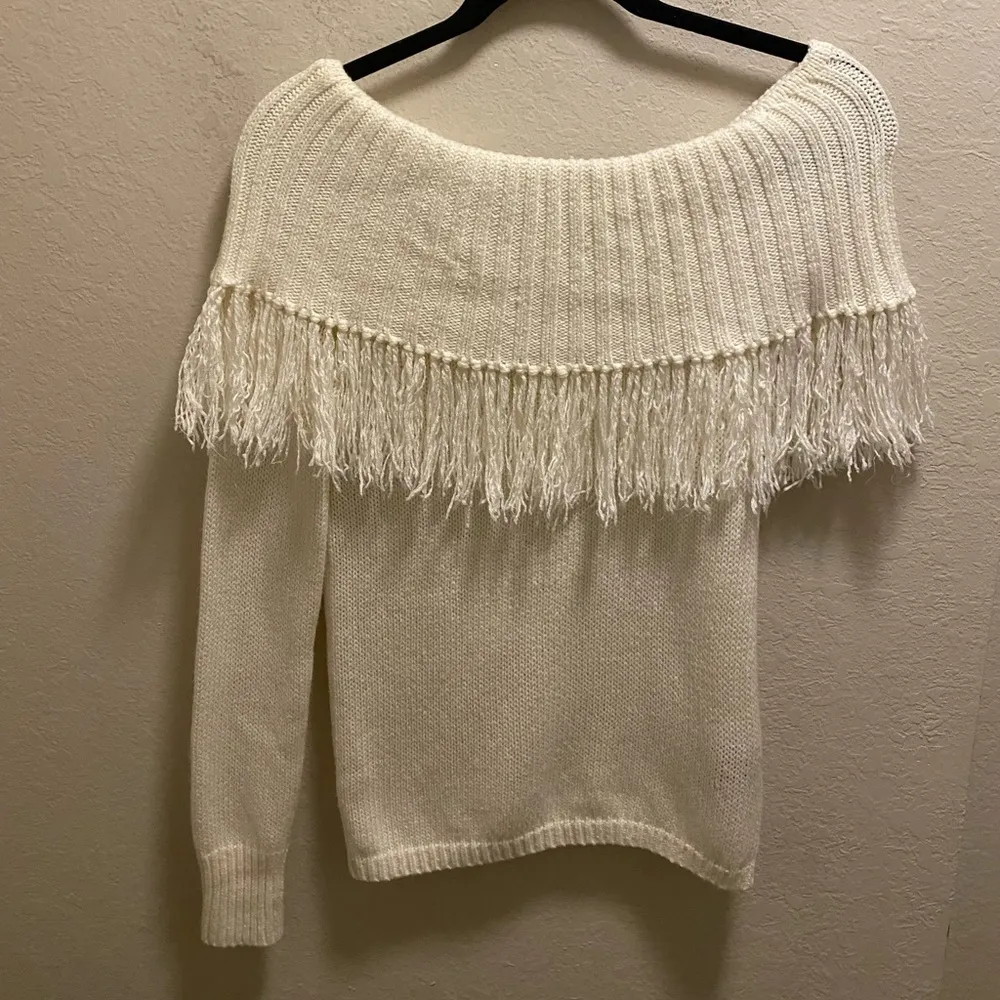 House of Harlow 1960 X Revolve Ivory Fringe Trim Jazzie Sweater Size XS - Image 3