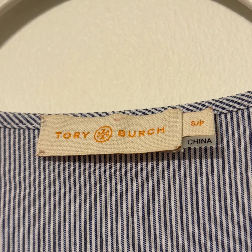 TORY BURCH Cover Up Striped Tunic Size Small Tassel Cotton Beach Swim Top Blue - Image 2