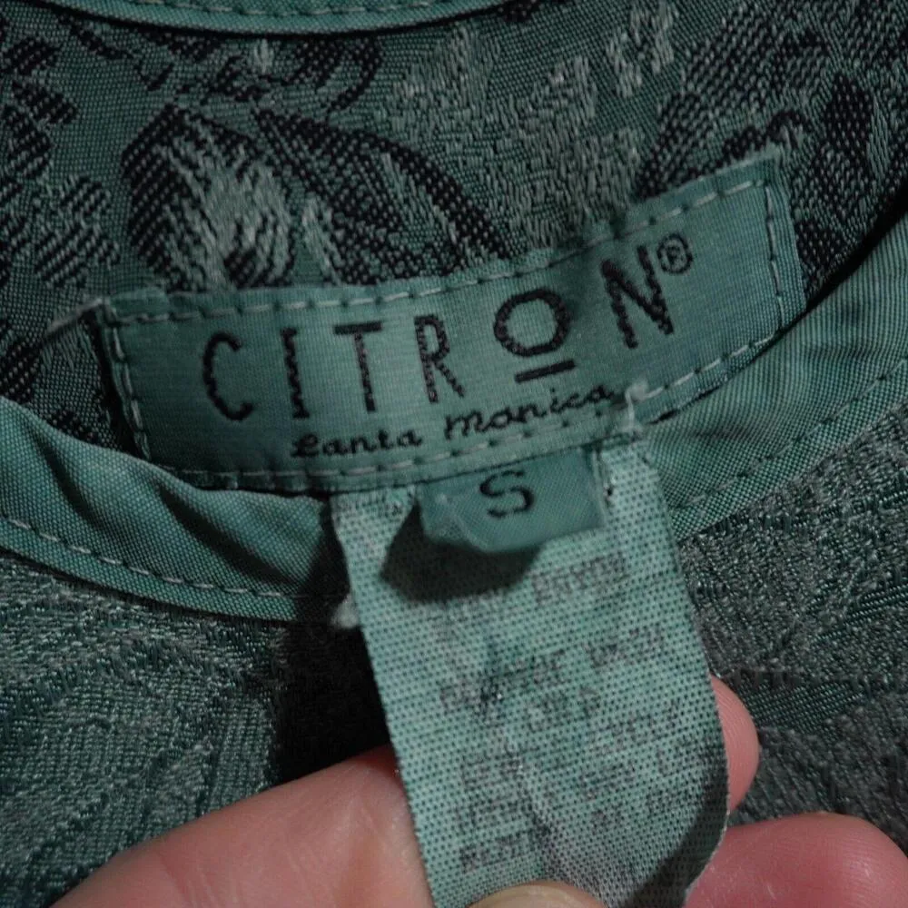 Citron Santa Monica Damask Maxi Dress Sleeveless Patchwork Teal Blue Green VTG S - Image 6