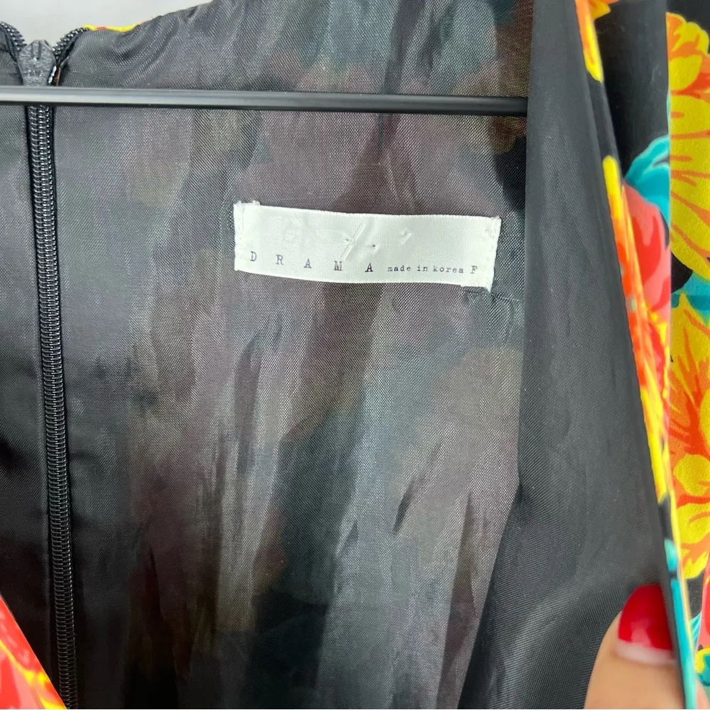 DRAMA Multicolor Floral Print Surplice‎ V Neck Pleated Fit & Flare Dress Yellow Size undefined - Image 13