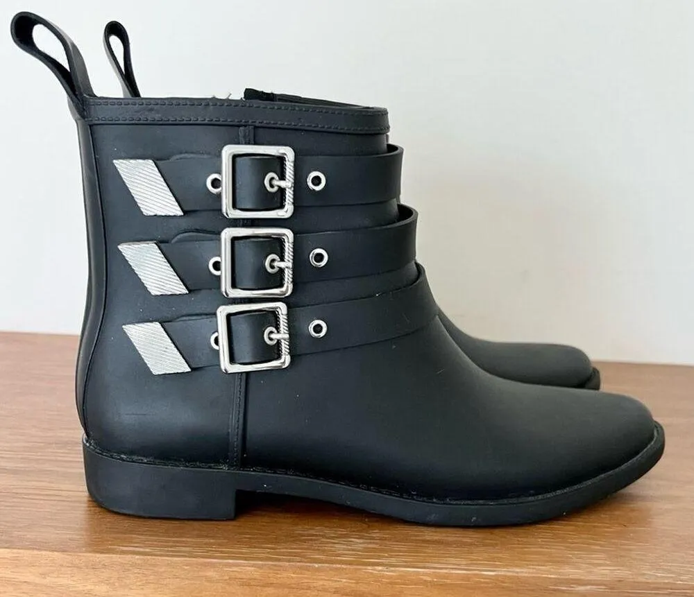 Loeffler Randall Nash Rain Ankle Boots with Buckle Detail Matte Black Size 6 US - Image 9