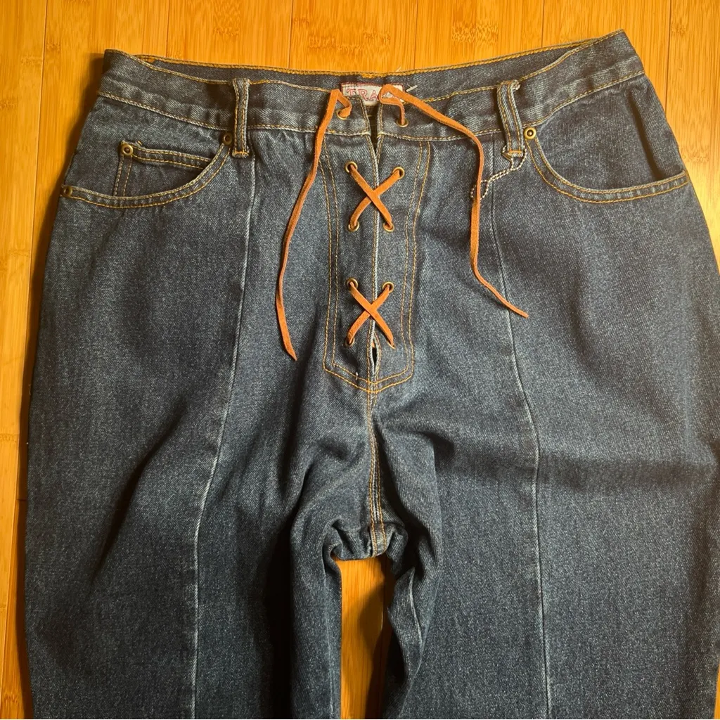 Women’s Traxx Vintage Cowboy Western Laced High Rise Blue Denim Jeans, Y2K|Sz:14 - Image 16