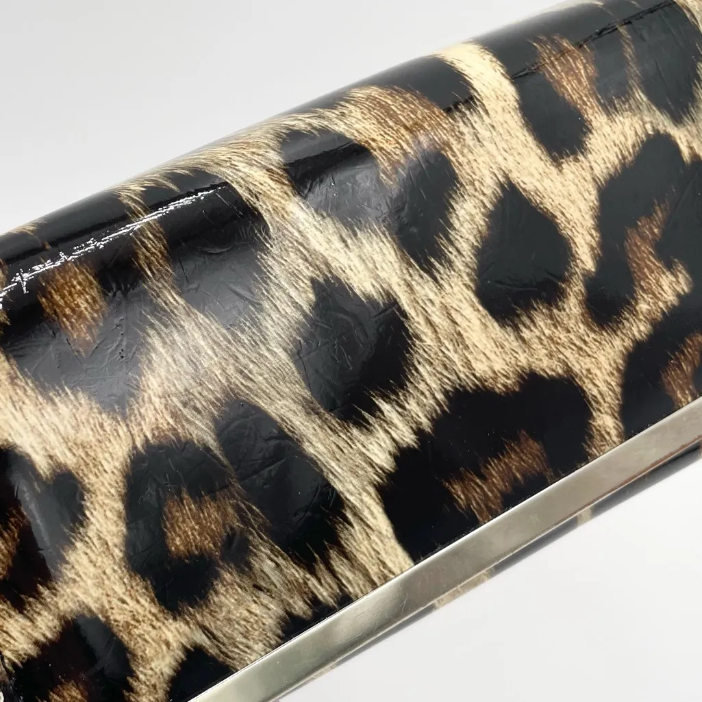 Women's Leopard Print Faux Patent Leather Organizational Foldover Wallet Clutch Brown - Image 9