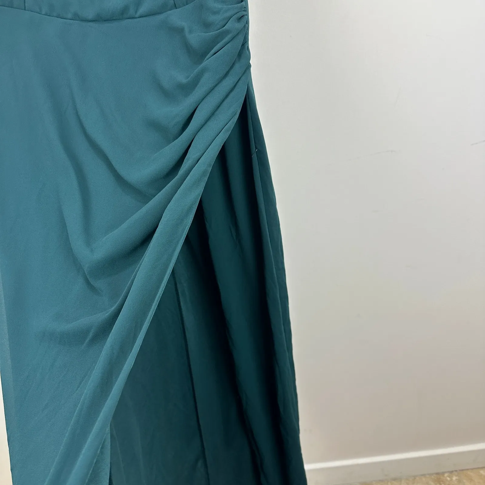 NEW Lulus Glamorous Disposition Emerald Green Ruched Maxi Dress Formal Large - Image 10