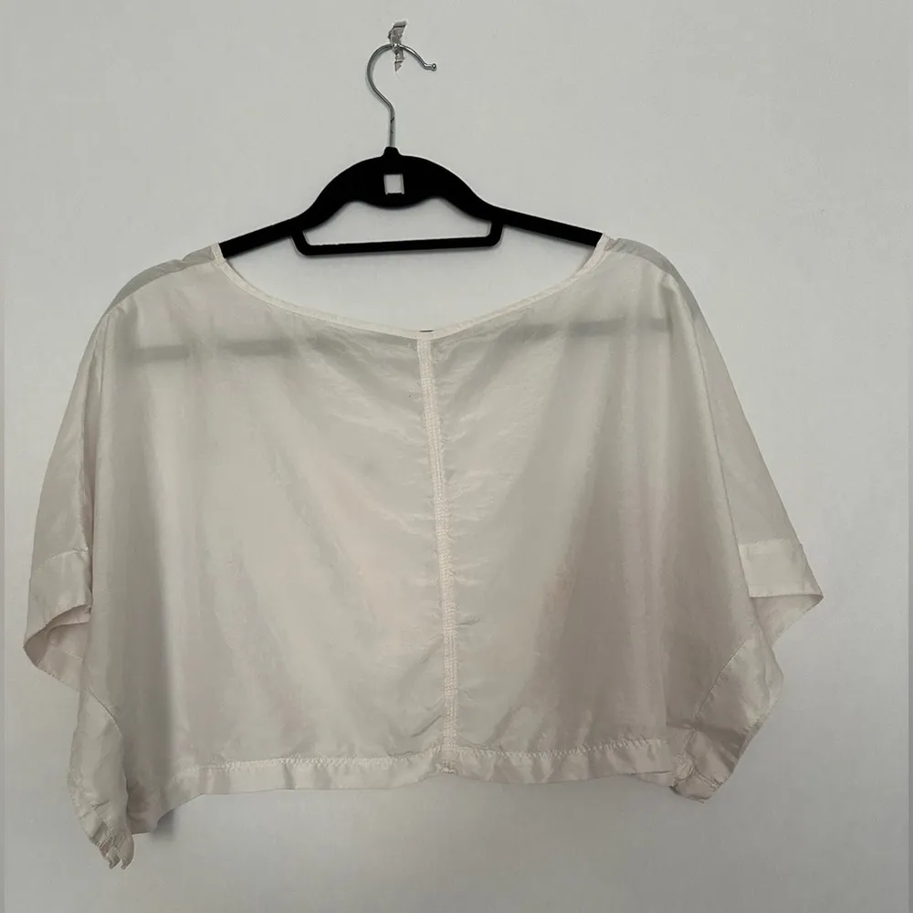We The Free by Free People White Sheer Cropped Boxy Top Pocket Detail Silk XS - Image 2