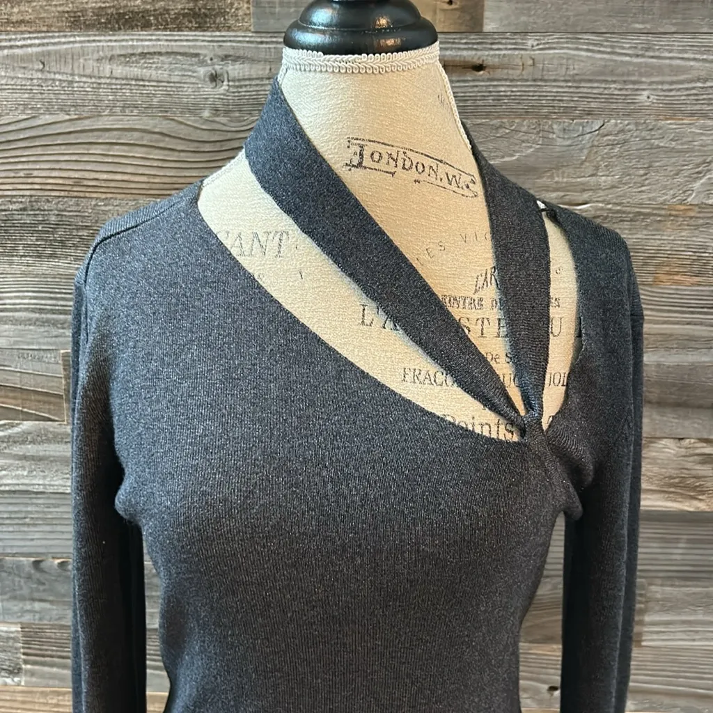 ECRU Gray Asymmetrical Neck Long Sleeve Sweater Size Small - Image 2