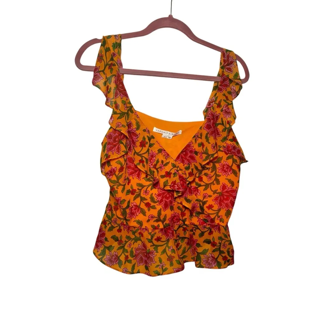 NWOT Veronica Beard Randa Top Hot Orange Multi - Image 8