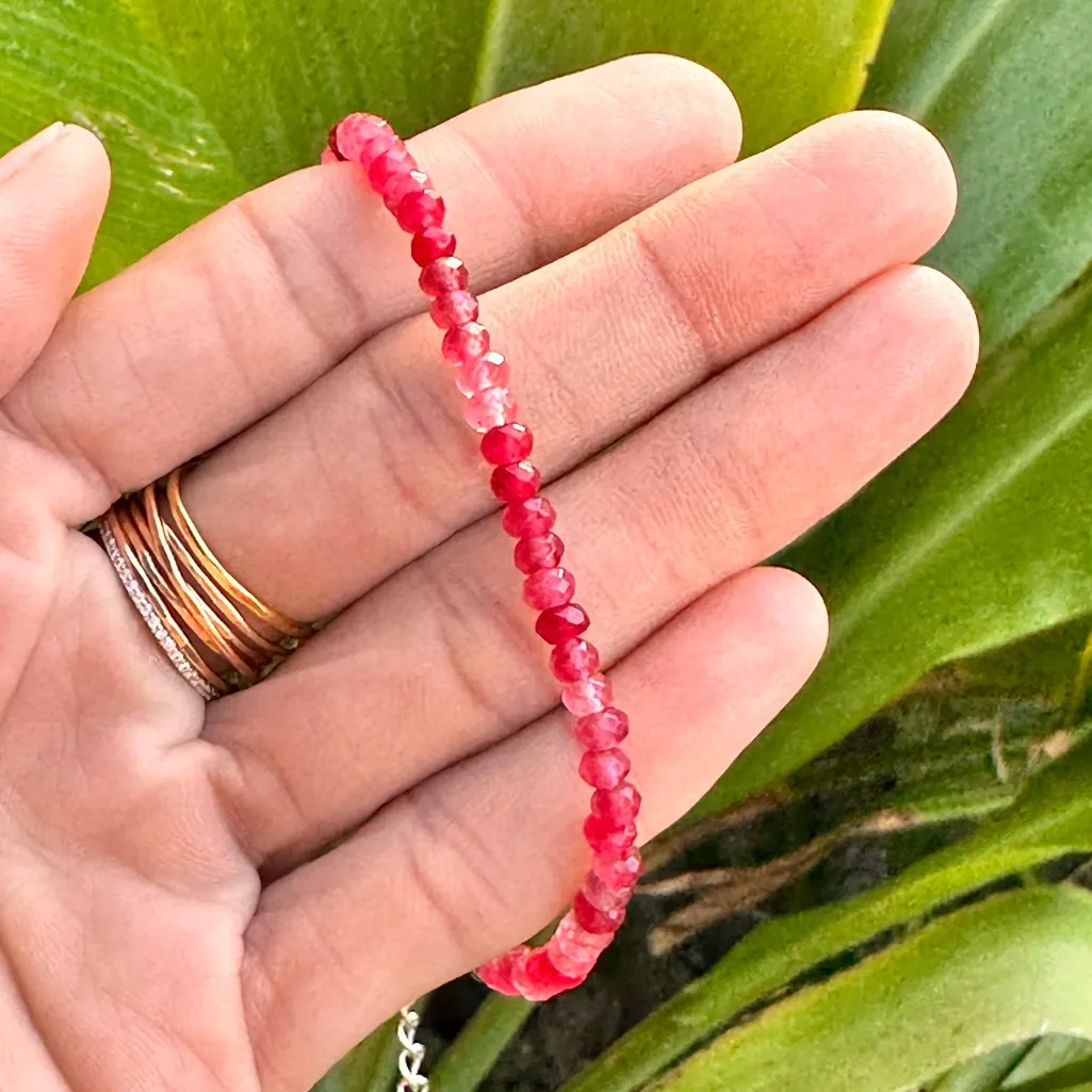 141A. Pink Tourmaline Rondelles Bracelet Anklet, Birthstone Gemstone - Image 7