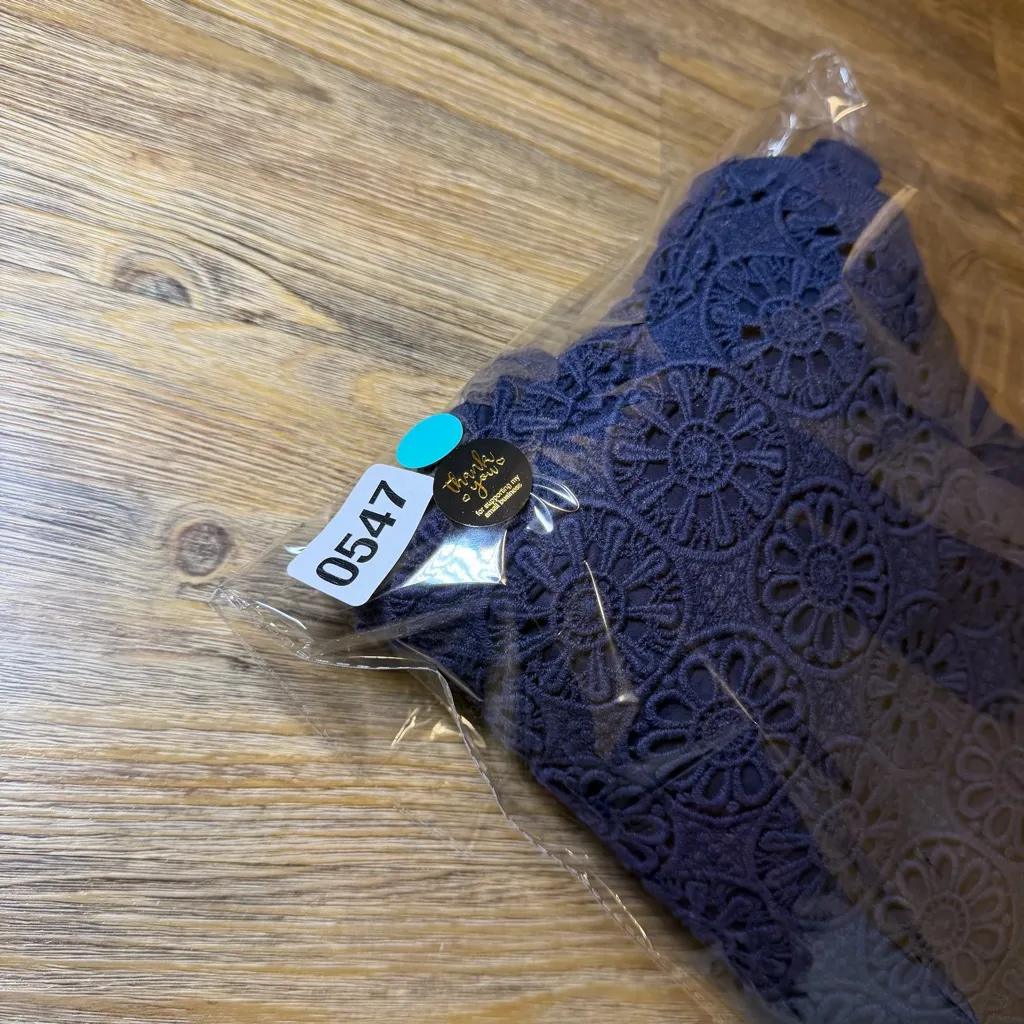 Boden Navy Lace Mini Dress 10R Scalloped Hem Keyhole Back Lined Cotton Blue Size 10 - Image 12