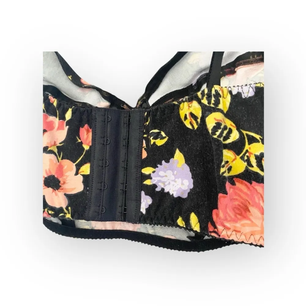 Vintage 90’s: Bamboo ✿ Floral Bustier Bra Top ✿ Black Coral Lavender ✿ 36B Size undefined - Image 5
