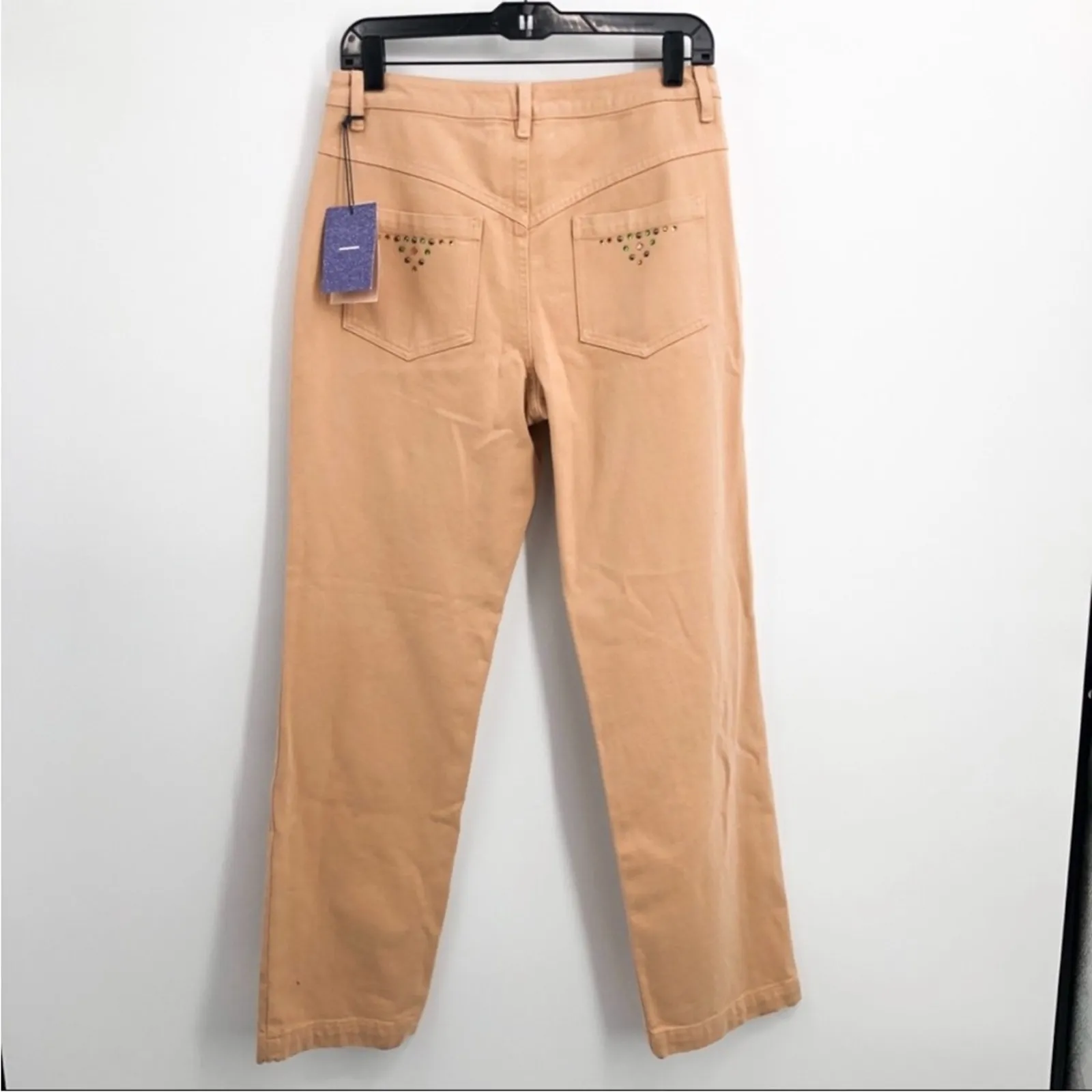 Paloma Wool Brenda Rhinestone Beige Tan Straight Leg Western Style Pants NEW US8 Size 8 - Image 6