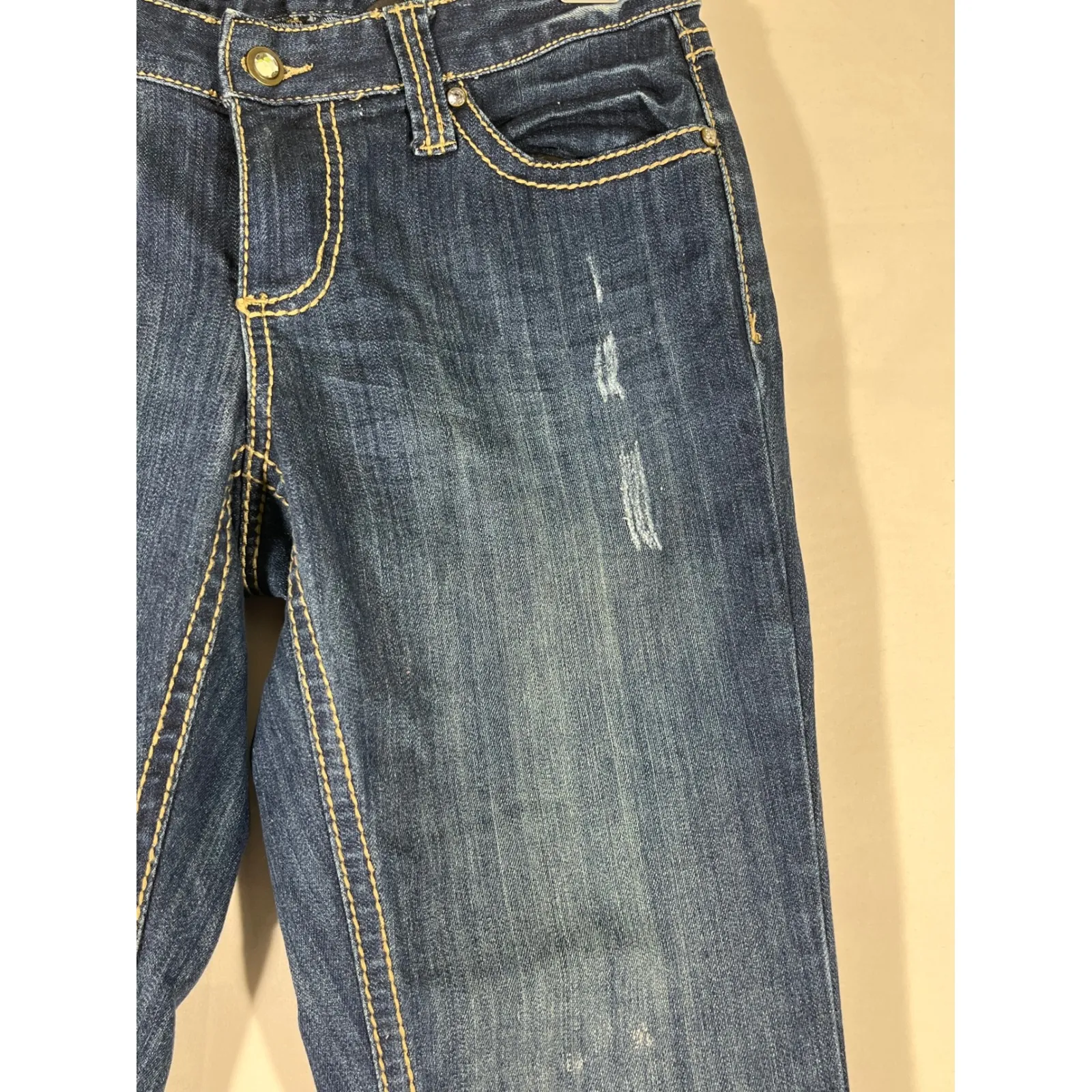 INC Denim Women Bootcut Jeans Embellished Pockets Distressed Medium Wash Sz 4 Blue - Image 6