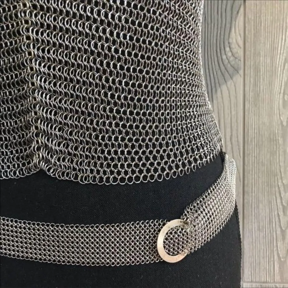 Elaine unziker metal Chainmail tank top cosplay soldered rings medieval larping Silver Size M - Image 4