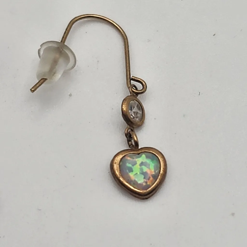 10 Karat Gold Fire Opal & Cubuc Zirconia Dangling Heart Hook Earrings - Image 7
