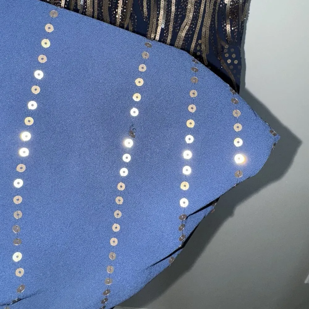 Rio Bazaar Navy Blue & Gold Sequin Dress XS Crisscross Back Art Deco Sparkle - Image 8
