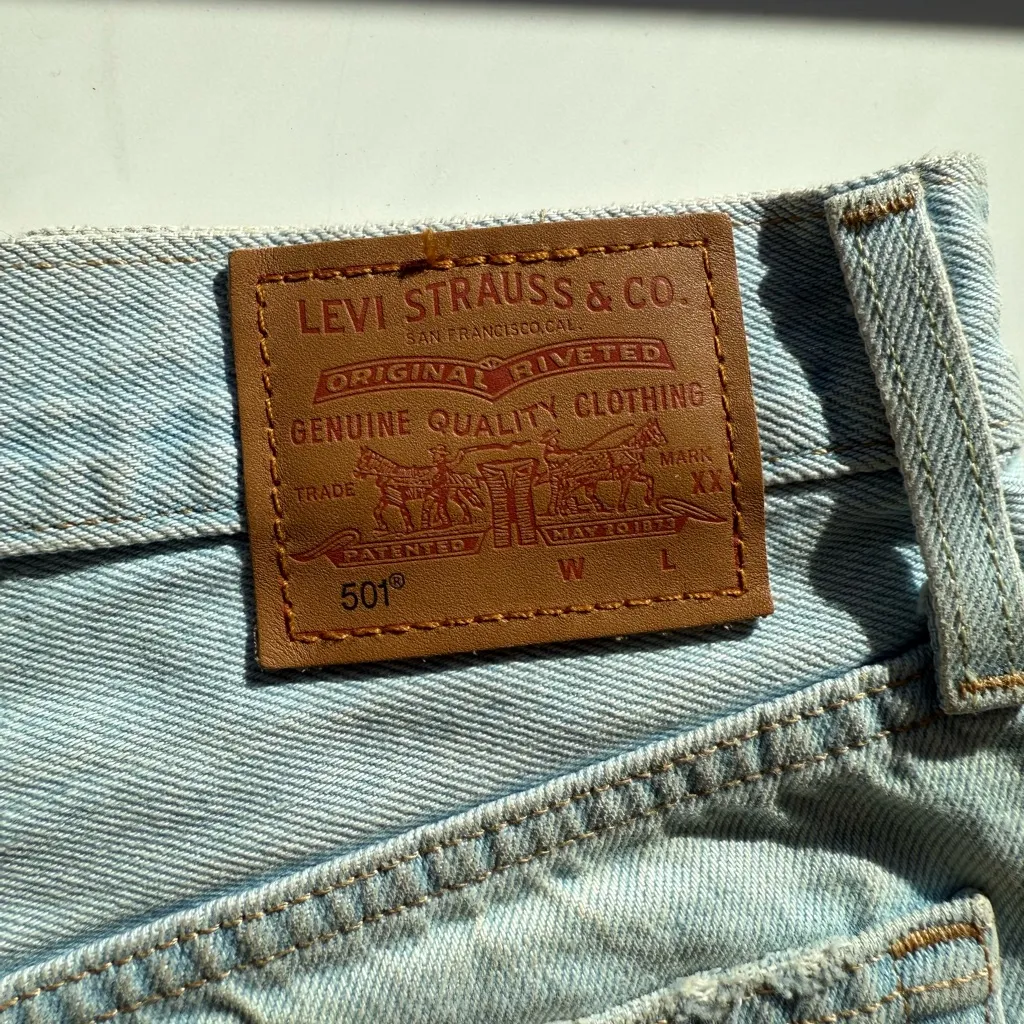 Levi's Light Blue Ripped Jean 501 Shorts - Image 3
