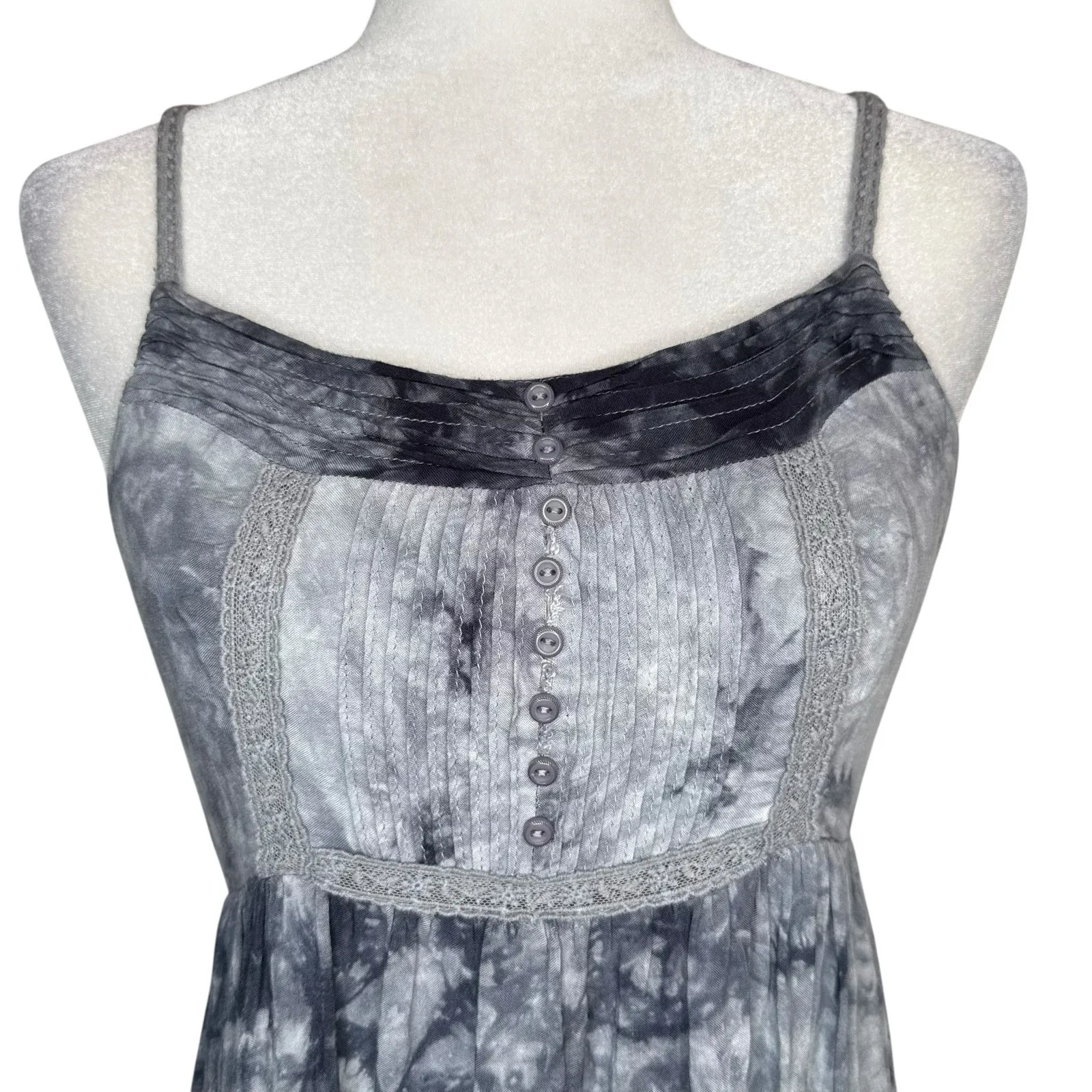 S Twelve Maxi Babydoll Dress M Boho Fairy Peasant Cottage Crochet Tiered Smocked Size M - Image 5