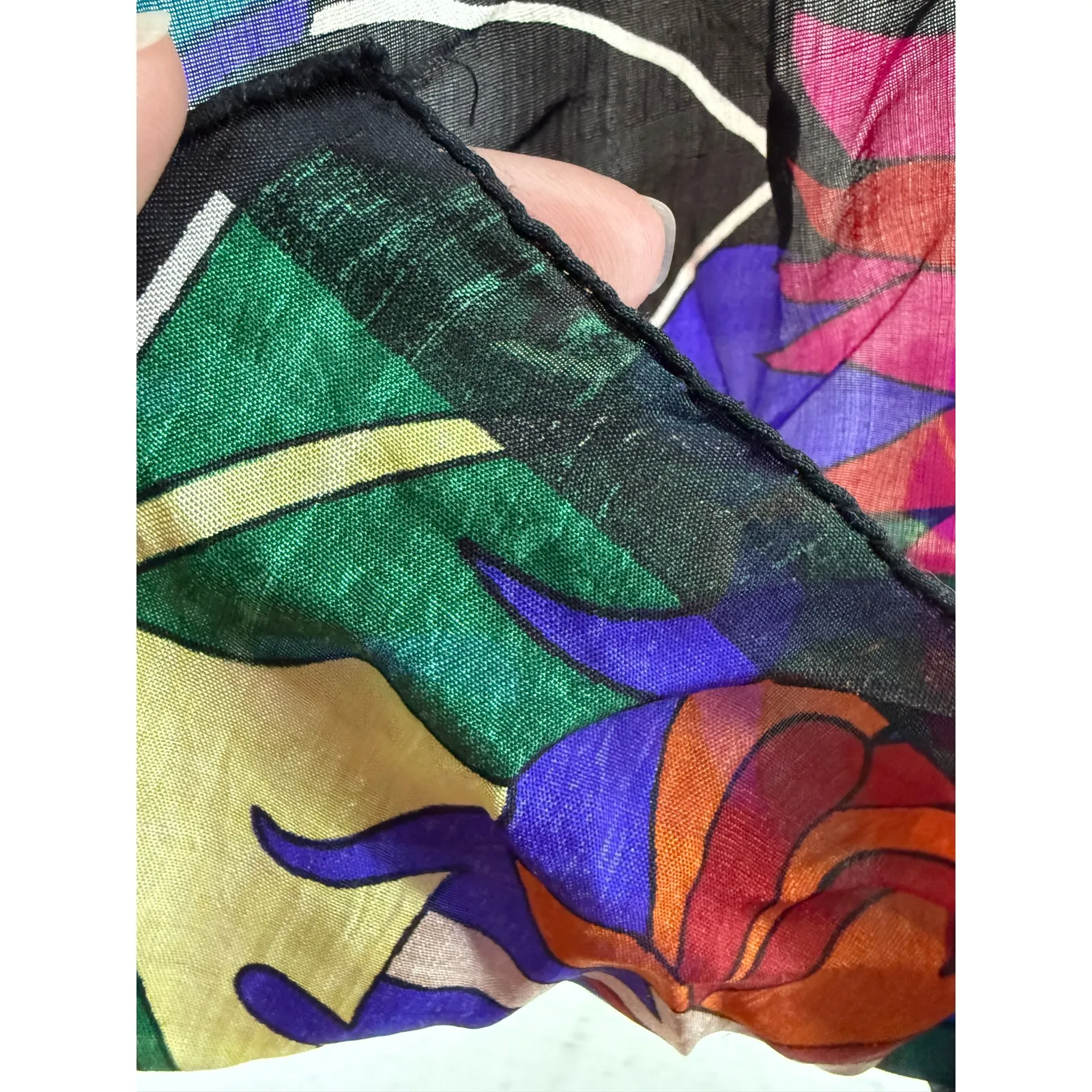 Vintage Mamudpur 80s Rainbow Jungle Silk Scarf Elephant Big Cat Floral Full Moon - Image 4