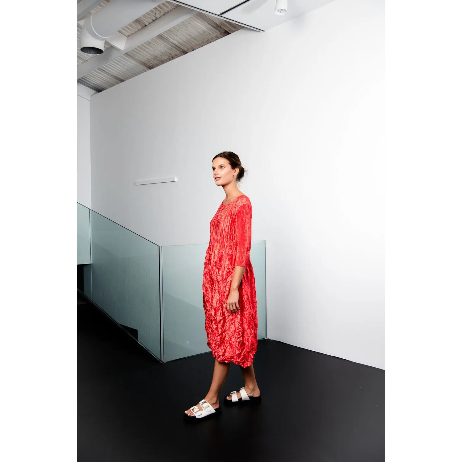 Alquema 3/4 Sleeve Smash Pocket Midi Dress Size Medium Glossy Ice Blue Crinkle - Image 2