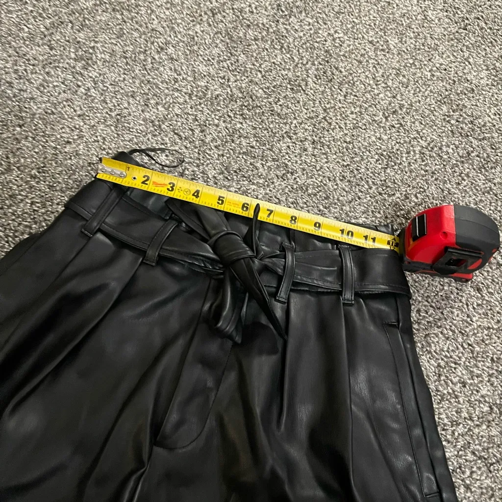 Zara Black faux Leather High Waisted Tie Belt Loop Shorts With Pockets XS - Image 8