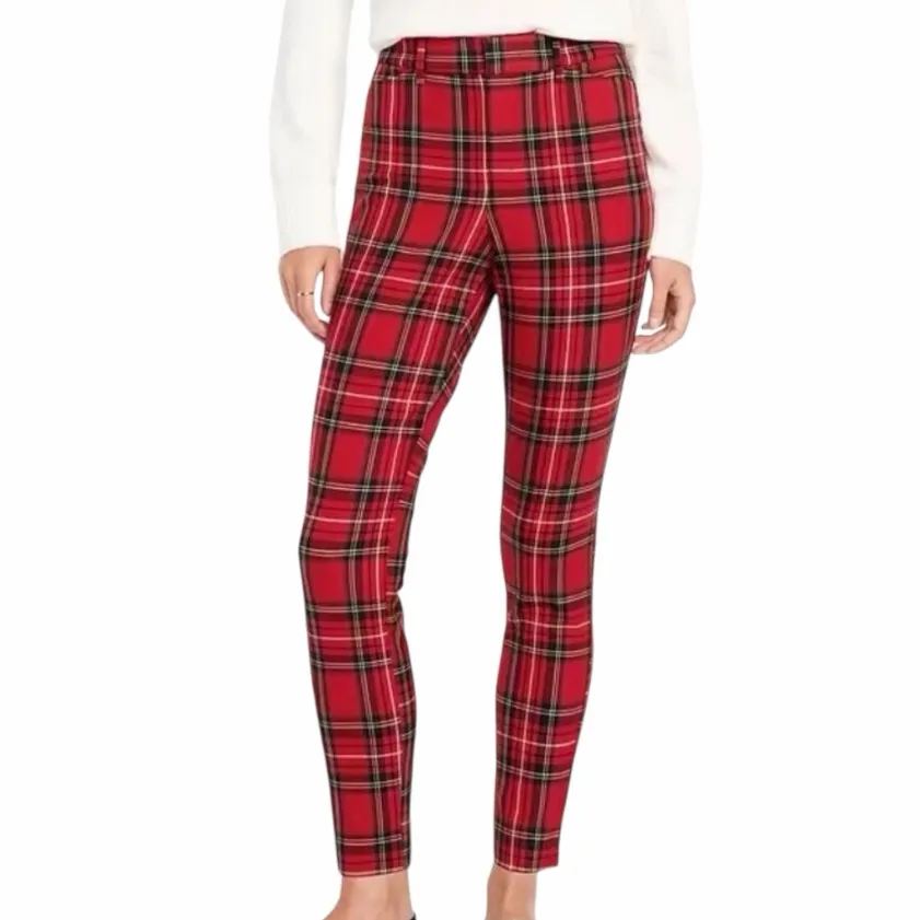 Old Navy High Rise Pixie Skinny Ankle Pants Red Holiday Plaid Women’s Size 22 - Image 12